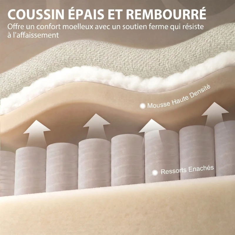 HOMCOM Canapé Convertible 2 Places 3 en 1, Canapé-Lit Clic Clac en Chenille 142 cm, Dossier Réglable, 2 Oreillers, Beige