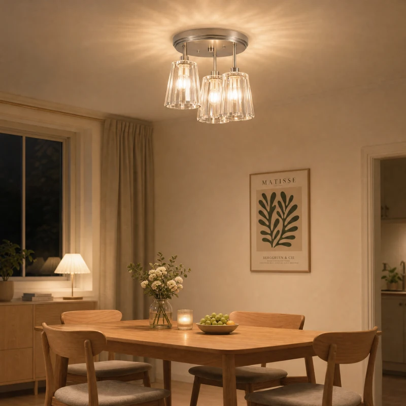 HOMCOM Plafonieră LED din Cristal cu 3 Lumini, Dulii E27, fără Becuri, pentru Living, Argintie