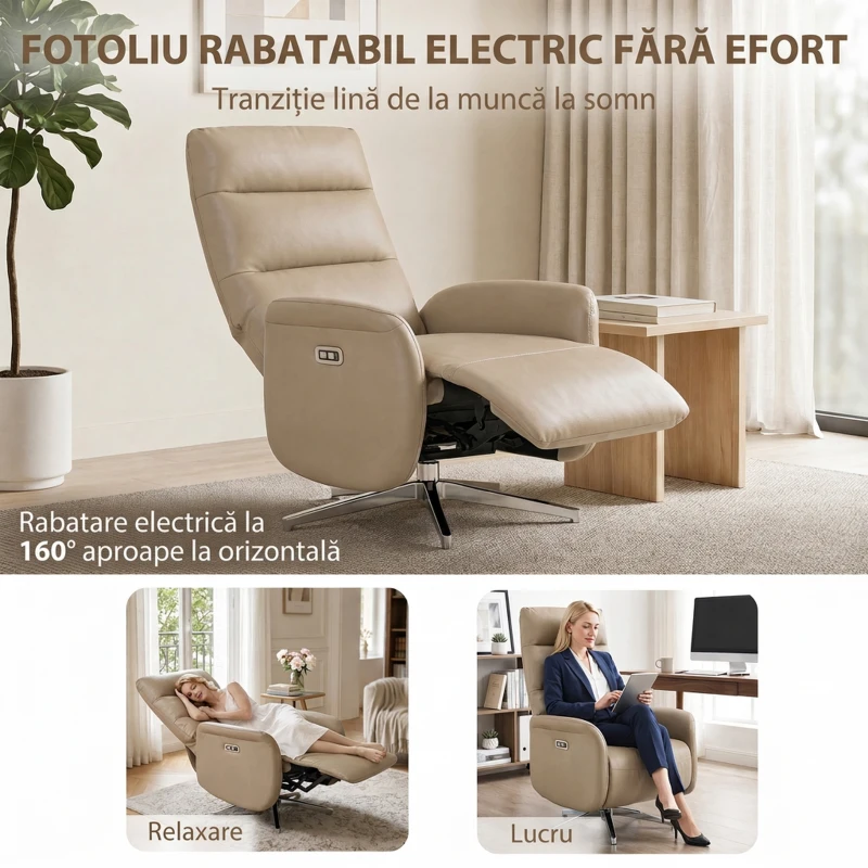 HOMCOM Fotoliu Electric Reclinabil și Rotativ cu Suport pentru Picioare, USB, Maro