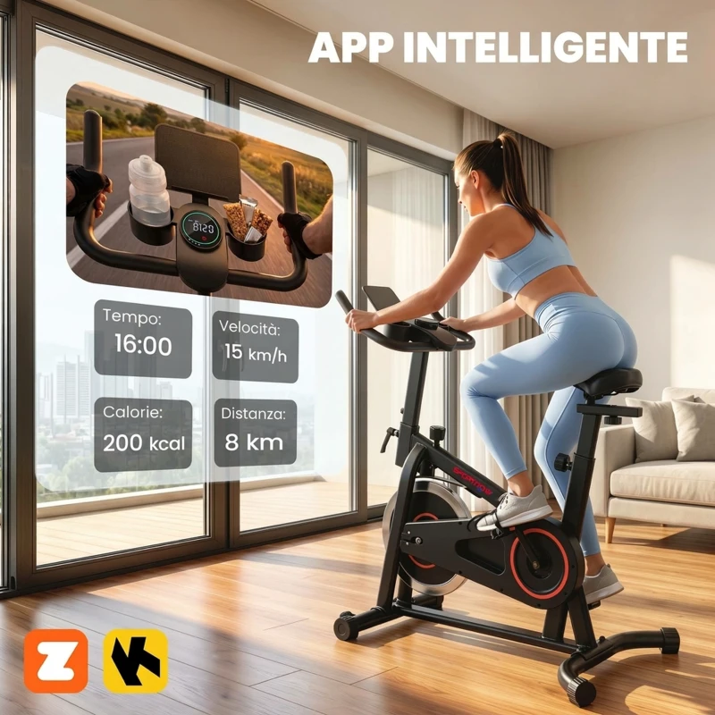 SPORTNOW Cyclette Professionale con Sella Regolabile, Volano 6kg, Nero