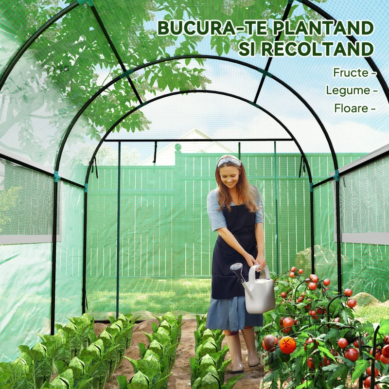 Outsunny Solar de Grădină Tip Tunel, 3x2x2 m, Oțel și PE Anti-UV, Verde