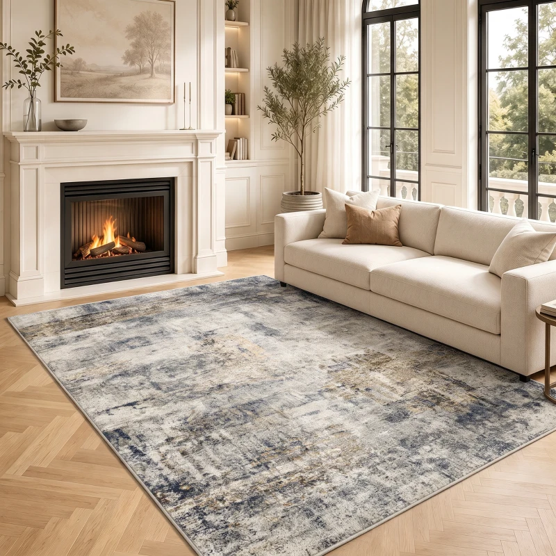 HOMCOM Alfombra de salón, poliéster, diseño artístico moderno, lavable, gris
