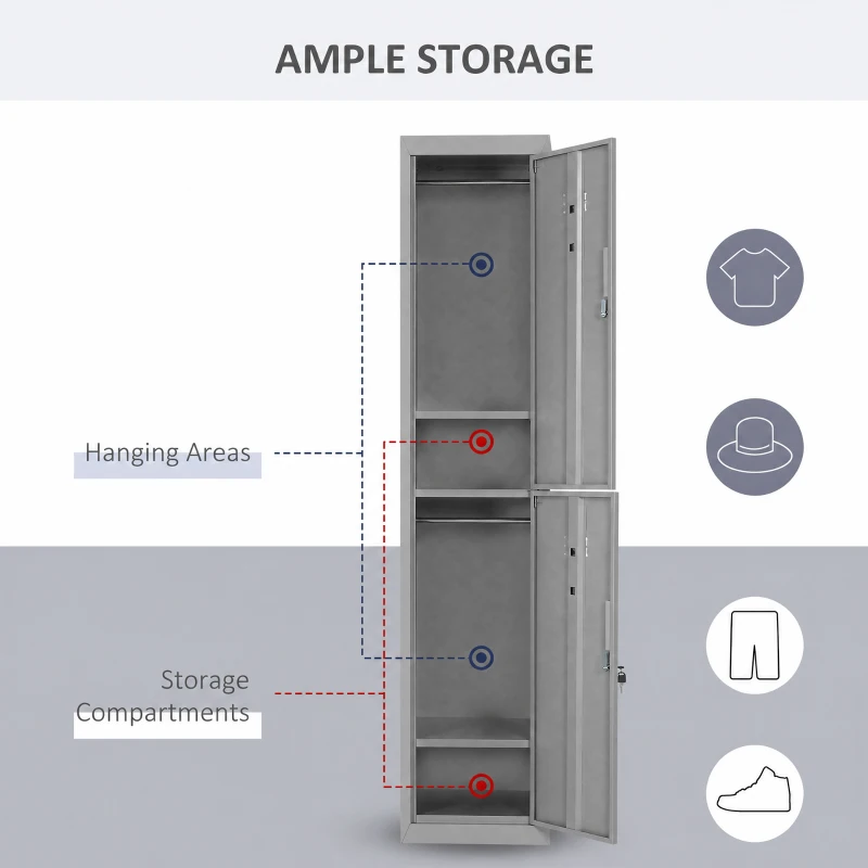 Vinsetto Locker Cabinet Storage Cold Rolled Steel w/ Shelves Vertical Cupboard Grey 38 x 46 x 180 cm