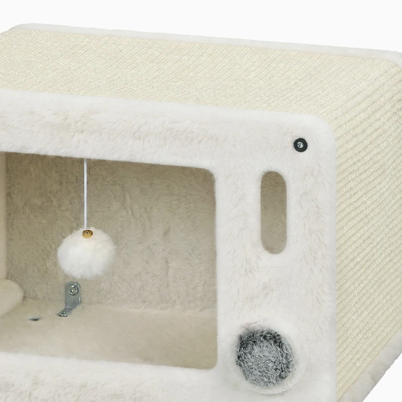 PawHut Kattenhuis in tv-design met hangmat en speelbal, sisal krabmat, voor katten tot 7 kg, 50 x 33 x 42 cm