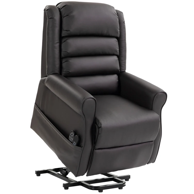 HOMCOM Elektrische sta-opstoel met vibratiemassage en warmtefunctie, seniorenfauteuil van bruin PU-leer