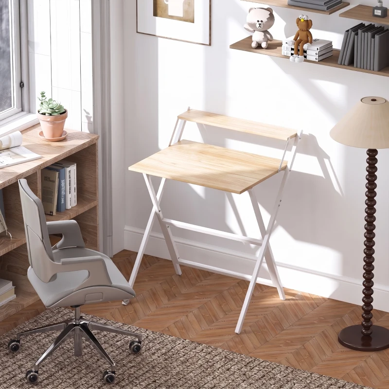 HOMCOM Bureau met Monitorstandaard, 70 cm Inklapbaar Computerbureau voor Thuiskantoor, Kleine Ruimtes, Naturel