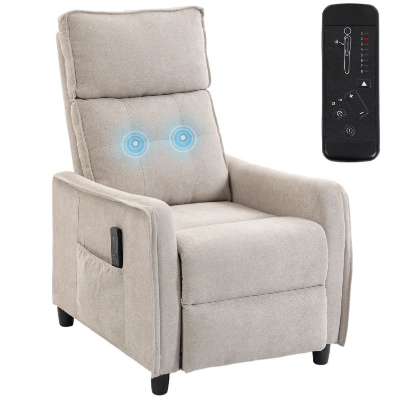 HOMCOM Fotoliu Masaj Reclinabil Manual din Material Textil Tip In cu Telecomandă, Crem