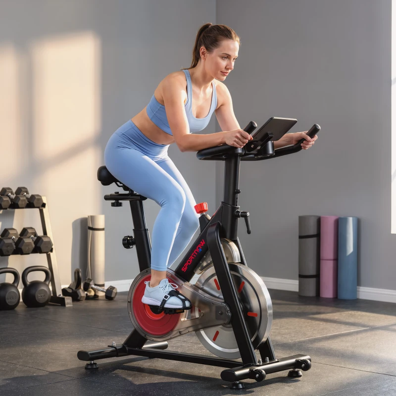 SPORTNOW Heimtrainer mit Bluetooth-App, magnetischer Widerstand, 8 kg Schwungrad, LCD-Display, verstellbarer Sitz und Lenker