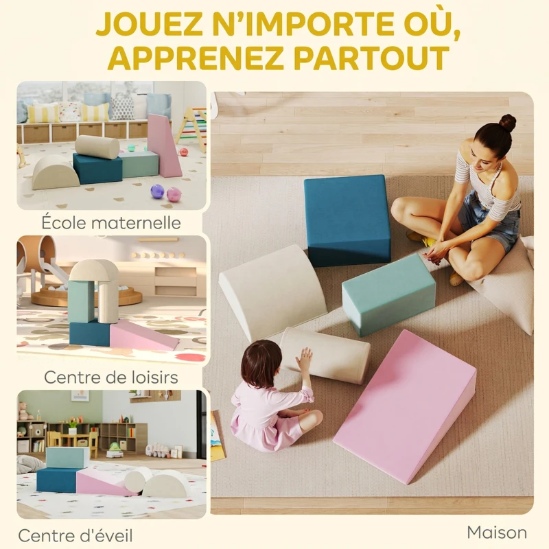 AIYAPLAY Parcours motricité bébé 5PCS, module en mousse souple avec housse en velours, multicolore