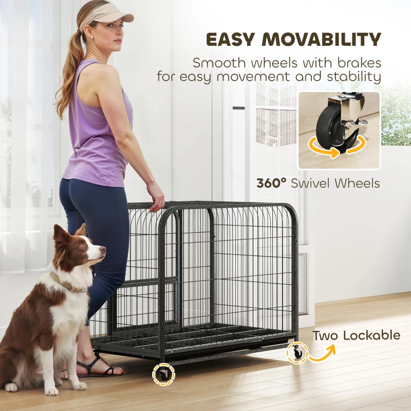 PawHut Heavy Duty Dog Crate,93 x 58 x 76 cm, Large Dog Cage for Small to Medium Breeds