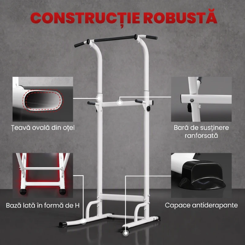 SPORTNOW Power Tower cu Bare pentru Dip și Tracțiuni, Stație Fitness Multifuncțională cu Înălțime Reglabilă 176,5-227 cm, Structură din Oțel pentru Antrenament Acasă, Capacitate 120 kg
