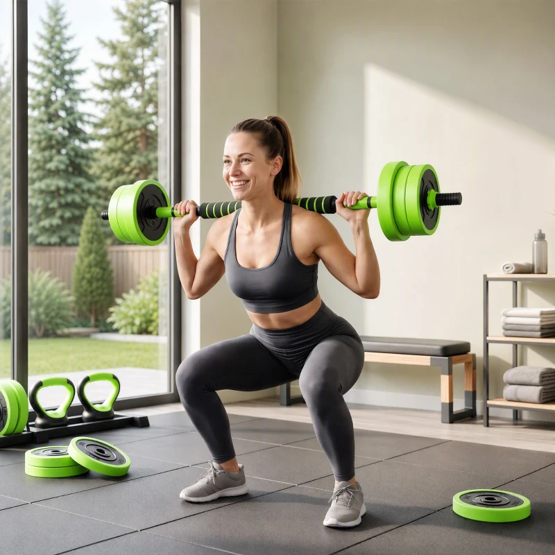 SPORTNOW Set de Greutăți 4 în 1 de 20 kg, convertibil în kettlebell, 2 gantere, bară și suport pentru flotări, verde