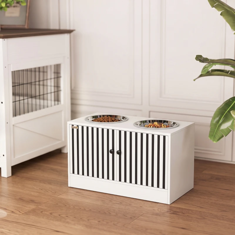PawHut Gamelles surélevées pour chien, meuble repas avec rangement 10,6 gal, 2 gamelles inox 2,1 qt, anti-glouton, antidérapant