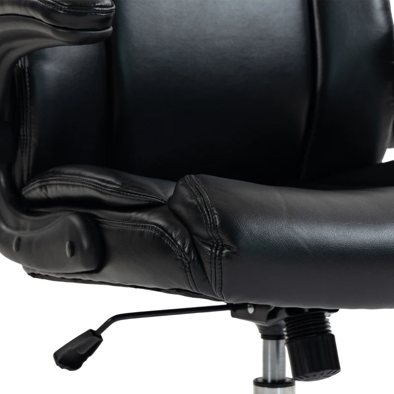 HOMCOM Chaise Bureau Ergonomique avec Accoudoirs Relevables, Fauteuil de Bureau en PU, Hauteur Réglable, Fonction Bascule, Noir