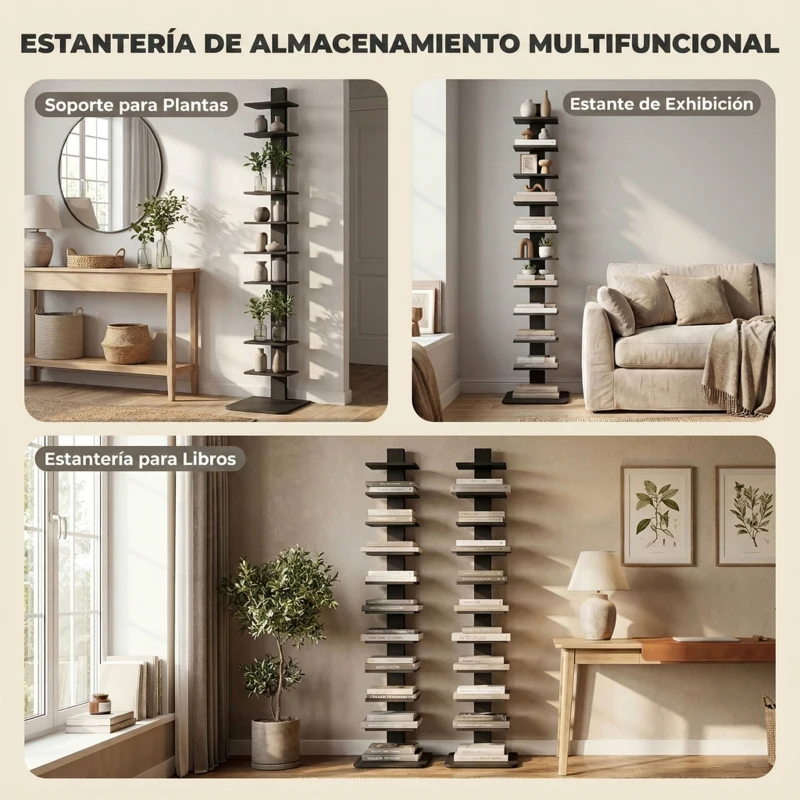 HOMCOM Estantería de 11 Niveles Estilo Industrial Biblioteca Estrecha y Alta para Espacios Reducidos 34,5x41,5x163,5 cm Negro