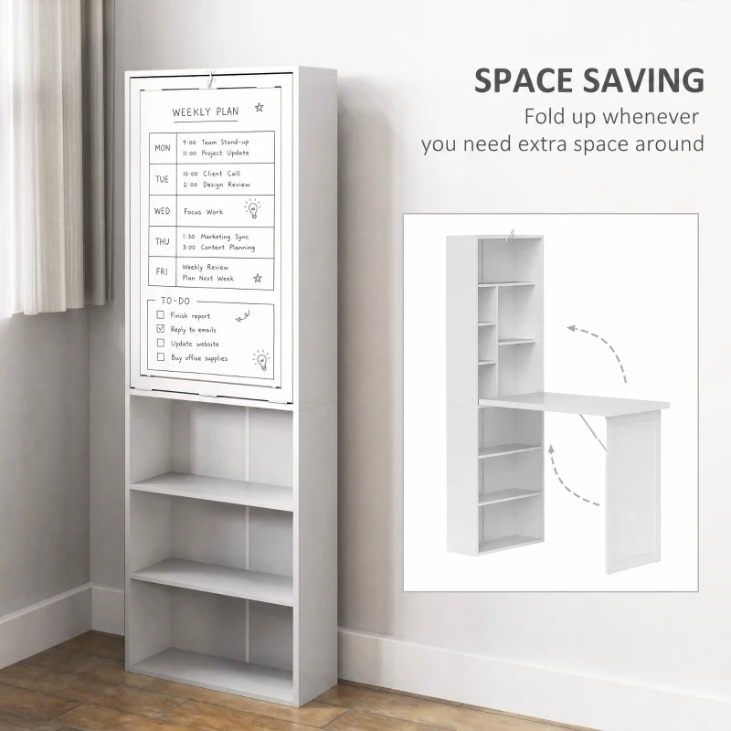 HOMCOM Three-Part Work Desk, with Storage and Writing Board - White