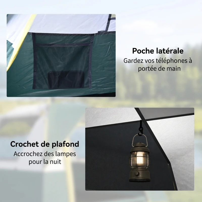 Outsunny Tente de camping pop up 2 personnes porte 3 fenêtres sac de transport inclus fibre verre polyester PE