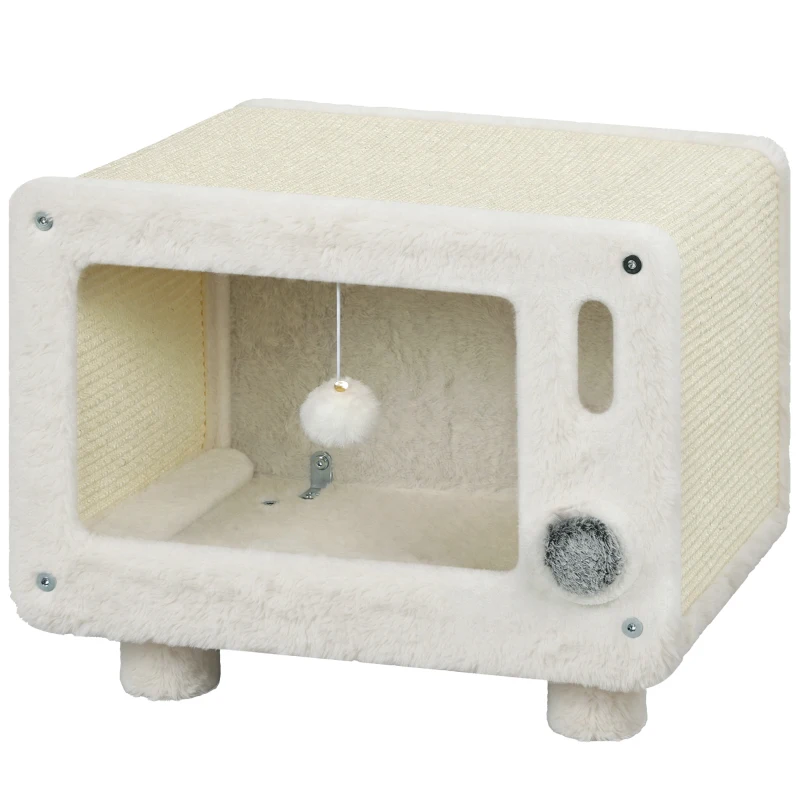 PawHut Kattenhuis in tv-design met hangmat en speelbal, sisal krabmat, voor katten tot 7 kg, 50 x 33 x 42 cm