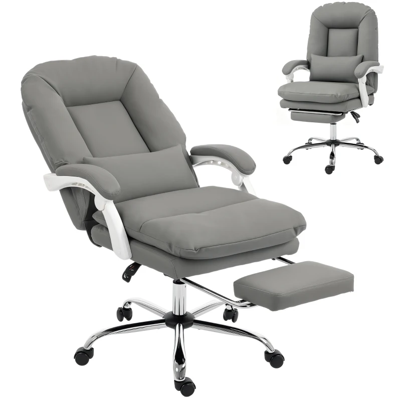 HOMCOM Ergonomic Executive Office Chair, Reclining Desk Chair with Lumbar Support, Footrest, Plush Thick Cushion, Grey