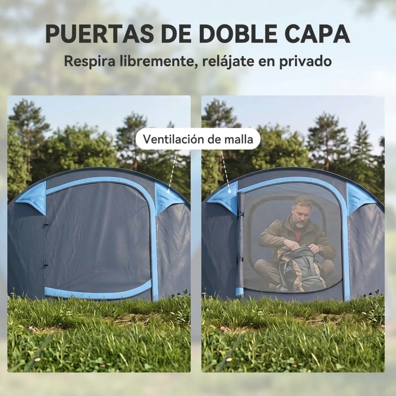 Outsunny Tienda de Camping Pop-up con Ventanas Bolsillos y Bolsa de Transporte Impermeable Anti-UV 263,5x220x123 cm Azul