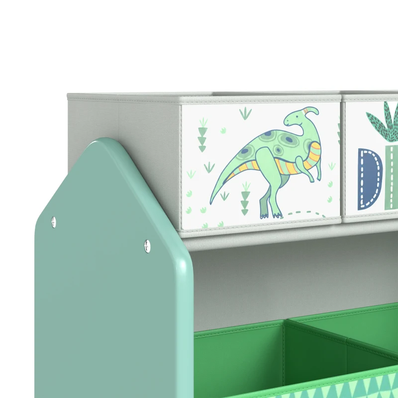 AIYAPLAY Toy Storage Organiser, 3-Tier Wooden Kids Toy Storage Rack with 6 Fabric Storage Bins for Bedroom, Kids Room, Green