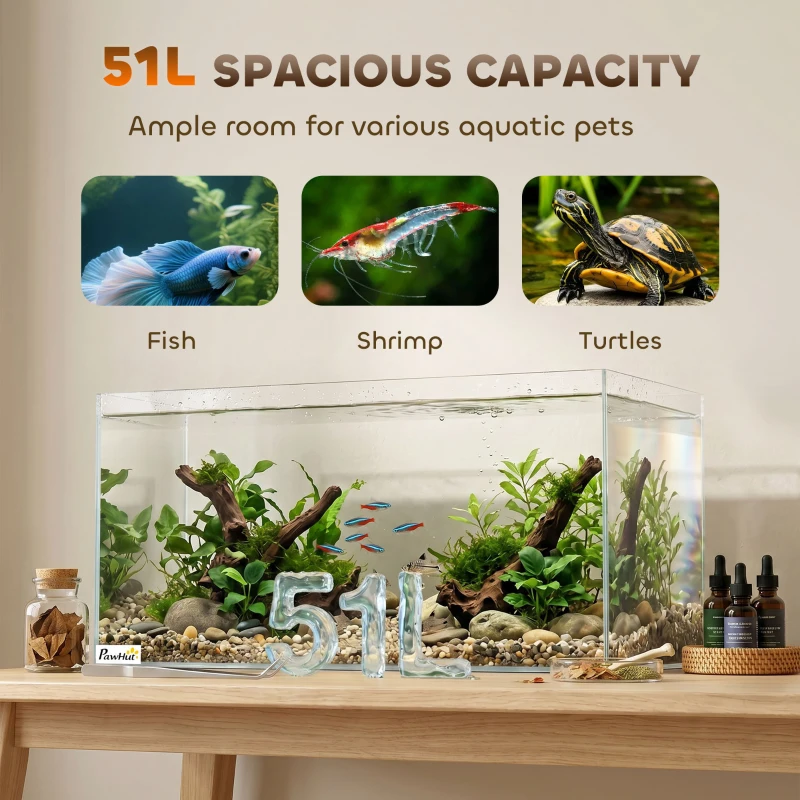 PawHut Fish Tank Bare Glass for DIY Glass Aquarium with Protective Base Mat 51L Transparent for Fish Shrimps