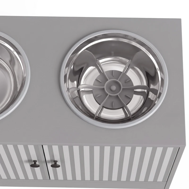 PawHut Gamelle Chien Surélevée Meuble d'Alimentation Rangement 40L 2 Bols Inox 2L 1 Gamelle Anti-Glouton 60x30x35,5cm Gris
