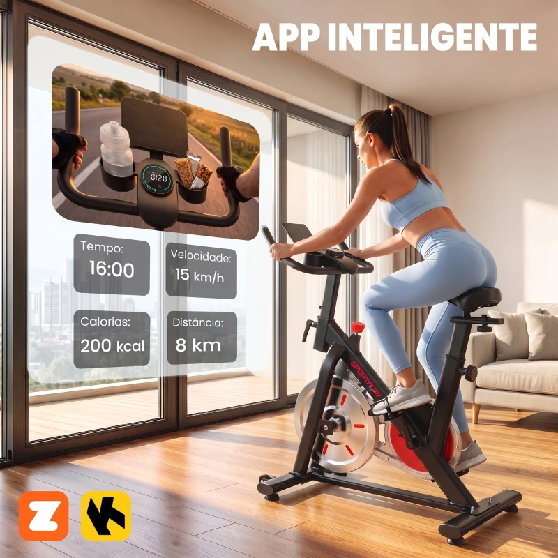 SPORTNOW Bicicleta Estática com Bluetooth Resistência Magnética Volante de 8 kg, Ecrã LCD Selim e Guiador Ajustáveis