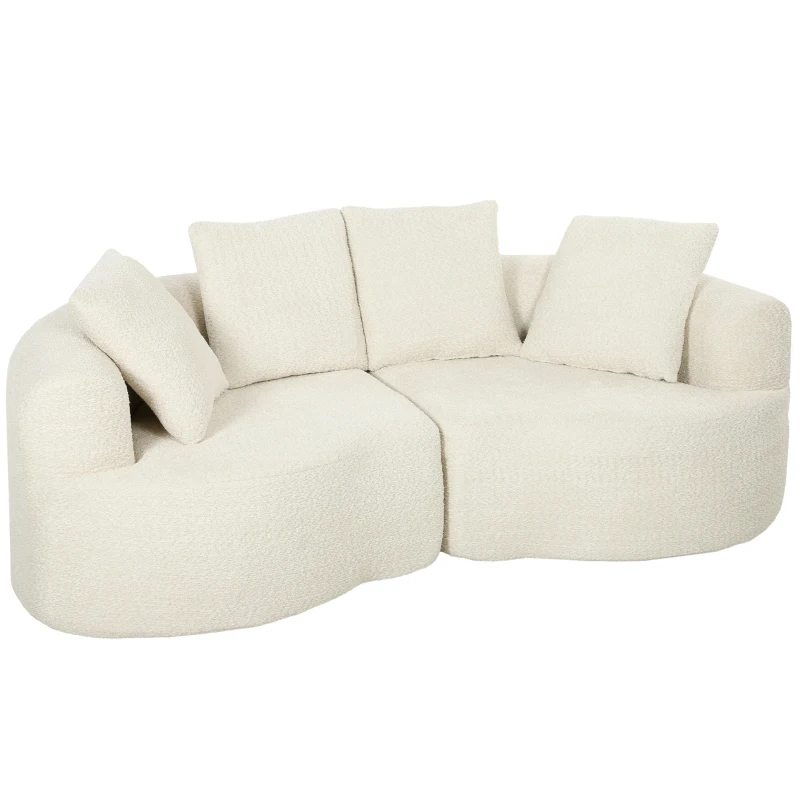 HOMCOM Sofa 3 Sitzer 207 cm Cloud Sofa mit Chenille-Optik, 4 Wurfkissen für Schlafzimmer, Werkzeugfreie Montage, Cremeweiß