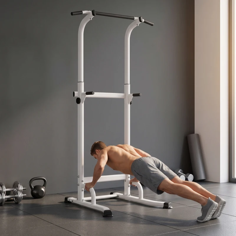 SPORTNOW Barra de Dominadas Altura Regulable Estación de Fondos Resistente para Gimnasio en Casa Entrenamiento de Fuerza Blanco