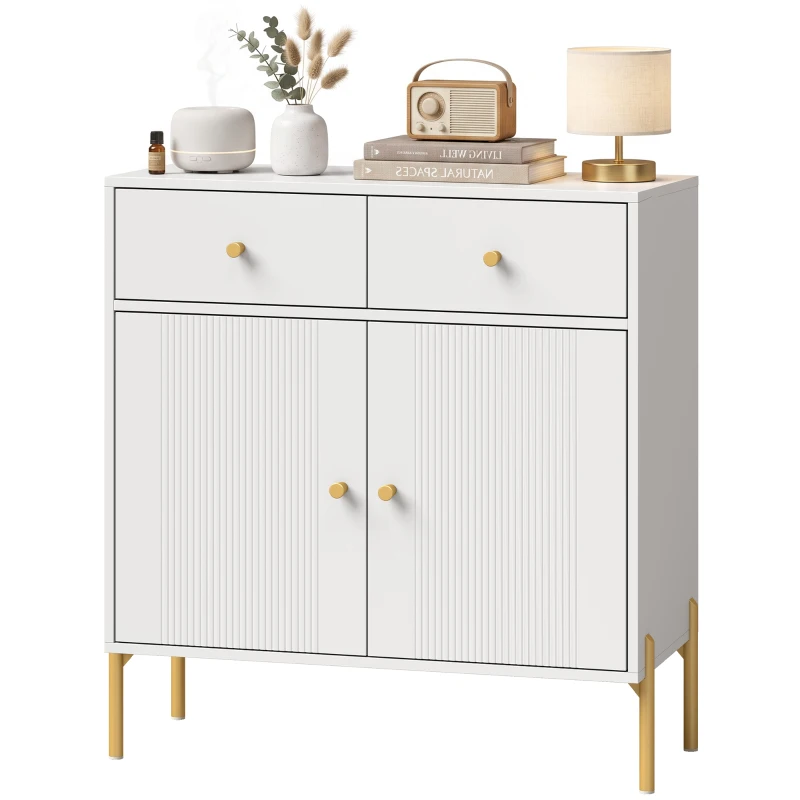 HOMCOM Bufet pentru living, mobilier de depozitare cu 2 uși, 2 sertare, rafturi reglabile și picioare metalice, 80 x 39 x 86 cm, Alb