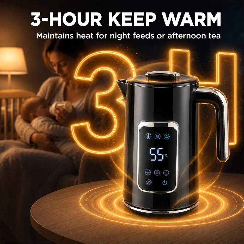 HOMCOM Waterkoker 1,7 L, 2200 W, met LED-display, instelbare temperatuur, warmhoudfunctie, zwart