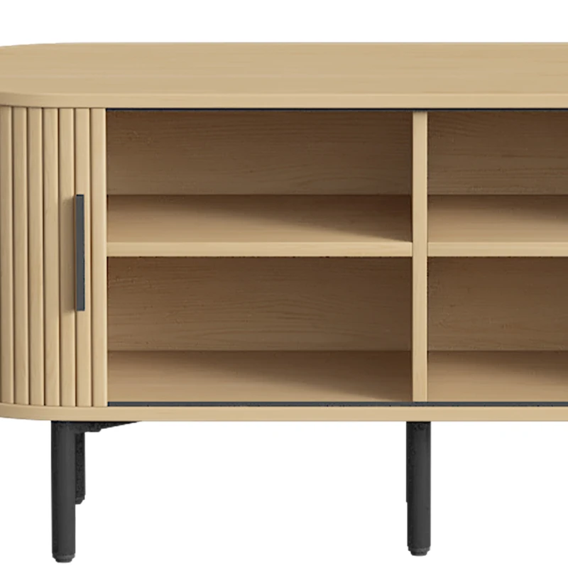 HOMCOM Meuble TV 106 cm, Meuble Télé pour 50 Pouces, 2 Portes Coulissantes à Tambour 4 Compartiments Étagères Réglables, Chêne