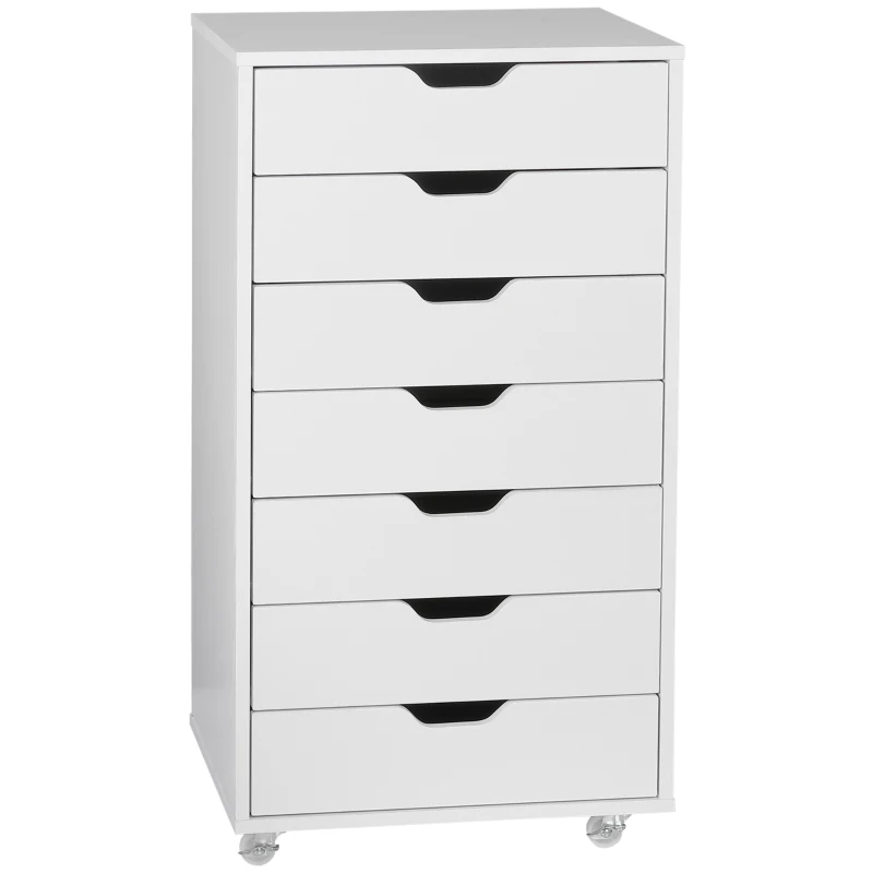 Vinsetto Schedario da Ufficio con 7 Cassetti, Ruote a Freno, Cassettiera Scrivania per Lettera/Formato A4/Legale, Bianco