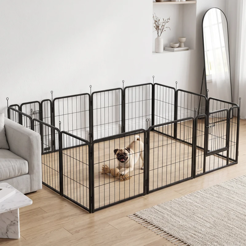 PawHut Parc pour chien, parc pour animaux, 16 panneaux, clôture portable pliable, sécurisé, noir