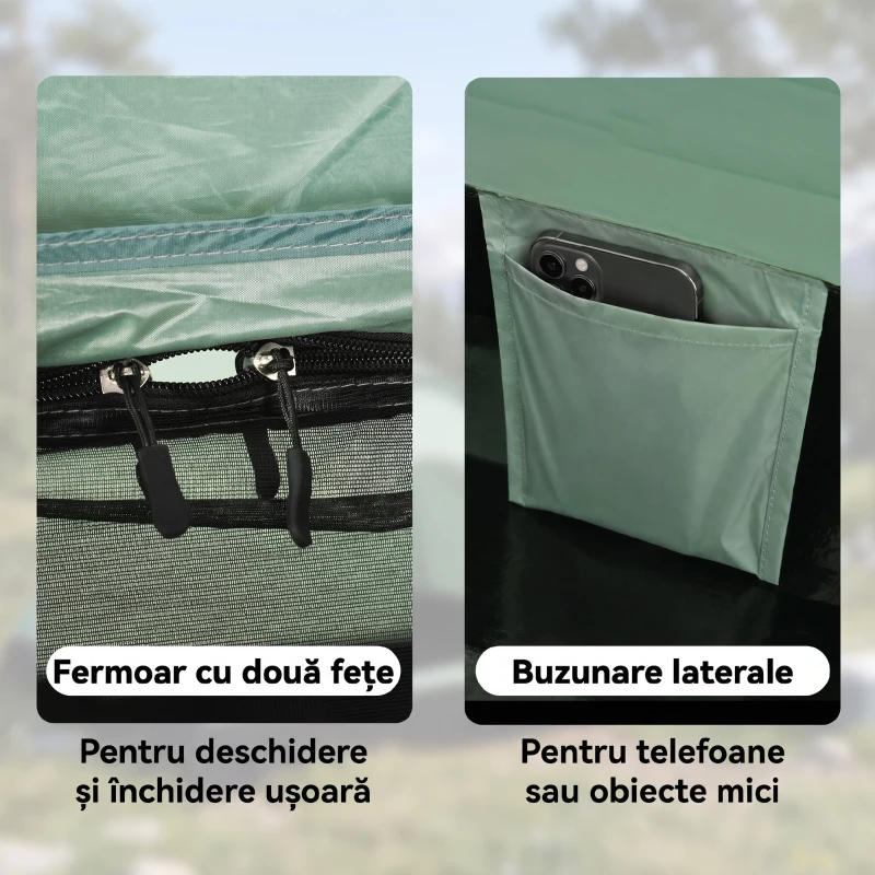 Outsunny Cort de Camping pentru 2 Persoane, cu Ușă cu Fermuar, Plasă de Țânțari și Geantă de Transport, 206x185x120cm, Verde