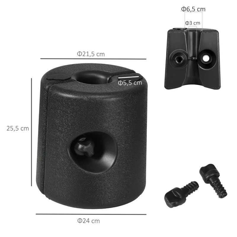 Outsunny Pack de 4 Pesos para Carpas Plegables Soportes Rellenables con 8,7 kg de Agua o 12 kg de Arena Ø21,5/24x25,5 cm Negro