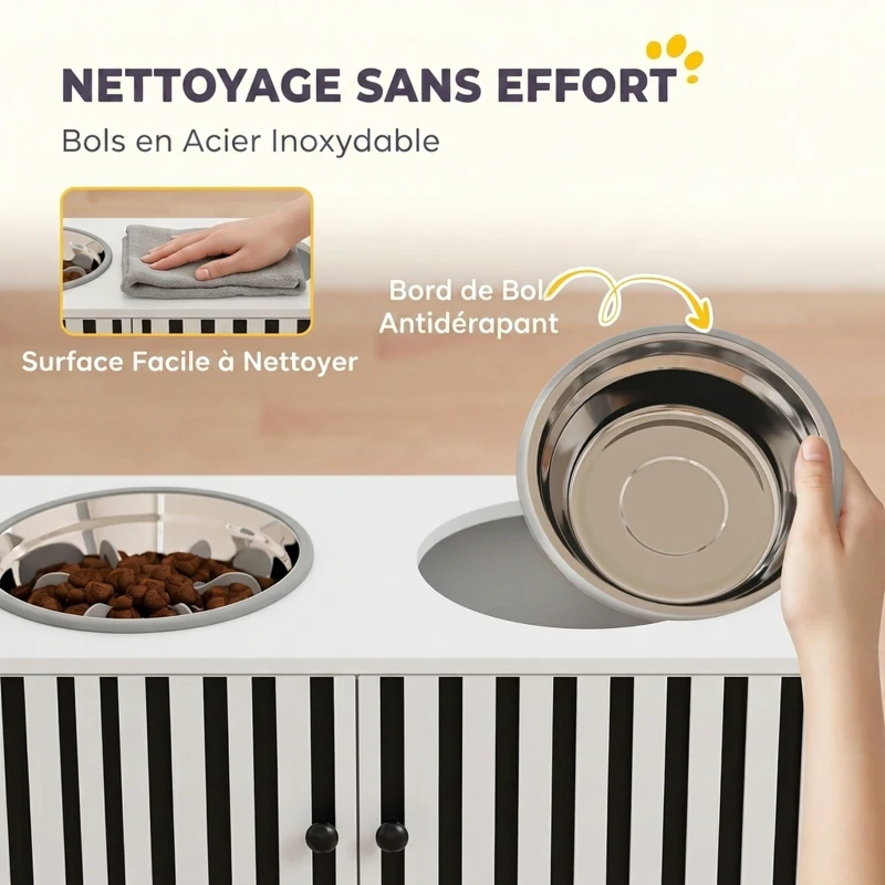 PawHut Gamelles surélevées pour chien, meuble repas avec rangement 10,6 gal, 2 gamelles inox 2,1 qt, anti-glouton, antidérapant