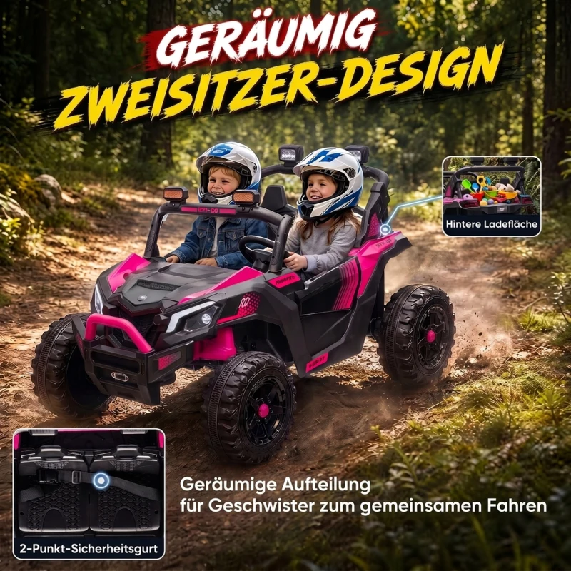 AIYAPLAY Kinder Elektroauto 24V 2 Sitzer Kinderauto UTV mit Lithium-Akku 2,4 GHz Fernbedienung 2 x 120W Motoren Softstart