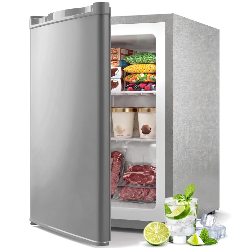 HOMCOM 60L Tabletop Mini Freezer, Countertop Small Freezer with Reversible Door, Removable Wire Shelves, Grey