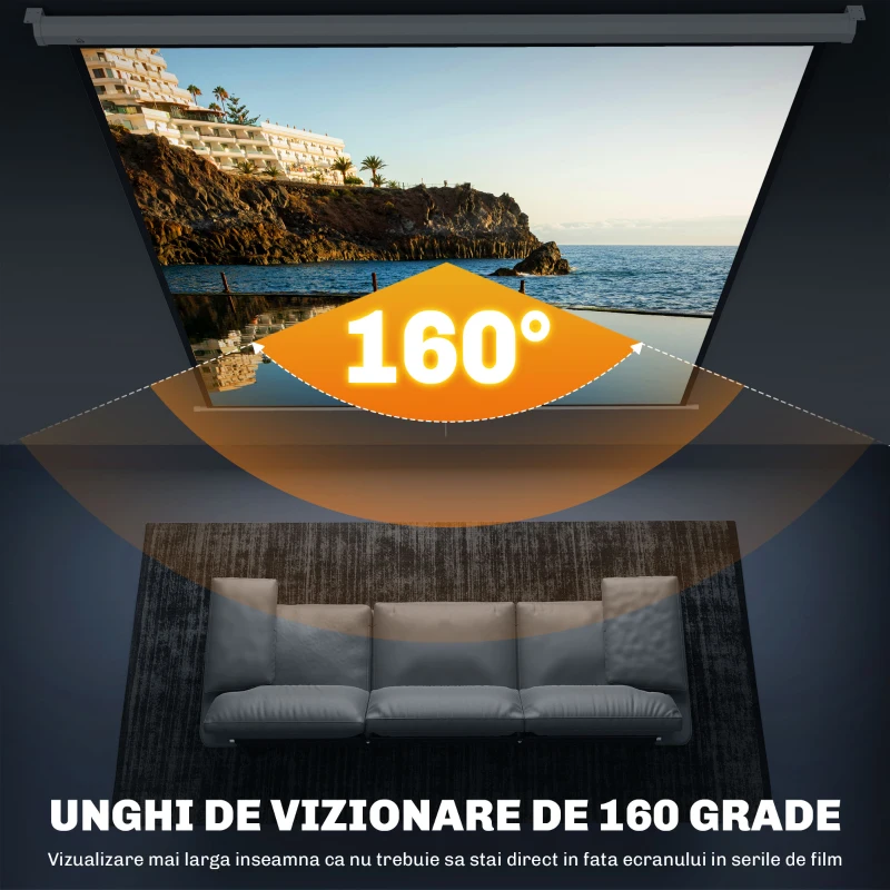 HOMCOM Ecran de Proiecție 120", Format 1:1, Unghi de Vizualizare 160° și Montare pe Tavan sau Perete