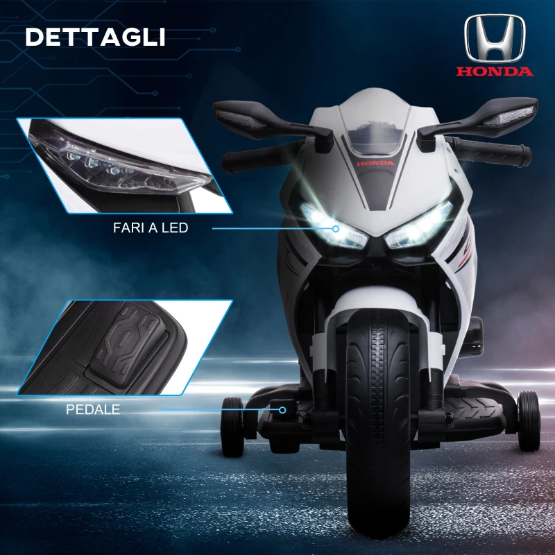 HOMCOM Moto Elettrica per Bambini con Licenza HONDA, Batteria 6V Ricaricabile, Velocità 3km/h, Bianco