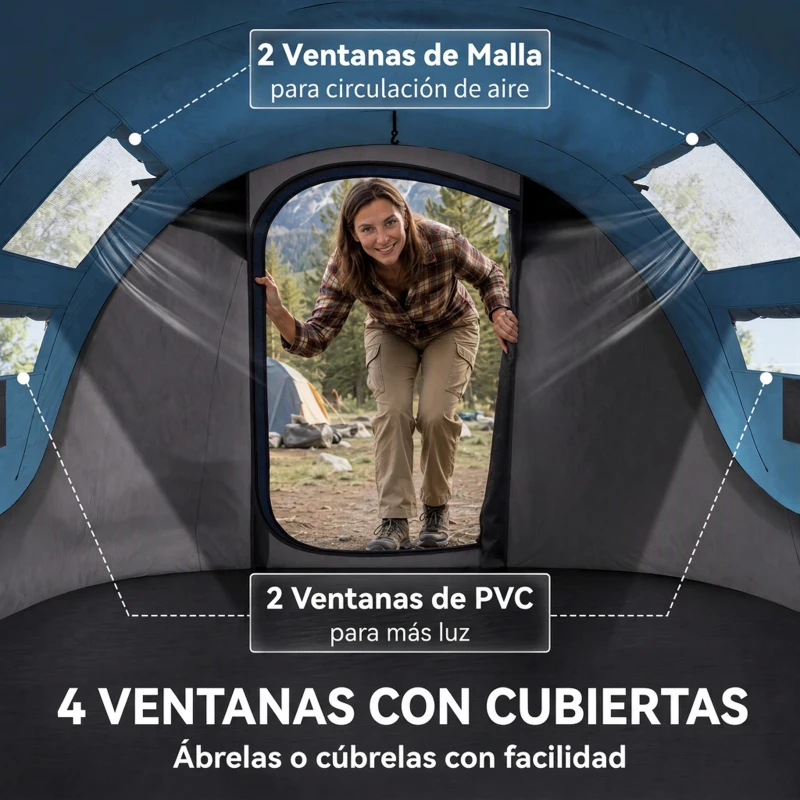 Outsunny Tienda de Camping Pop-up con Ventanas Bolsillos y Bolsa de Transporte Impermeable Anti-UV 263,5x220x123 cm Azul