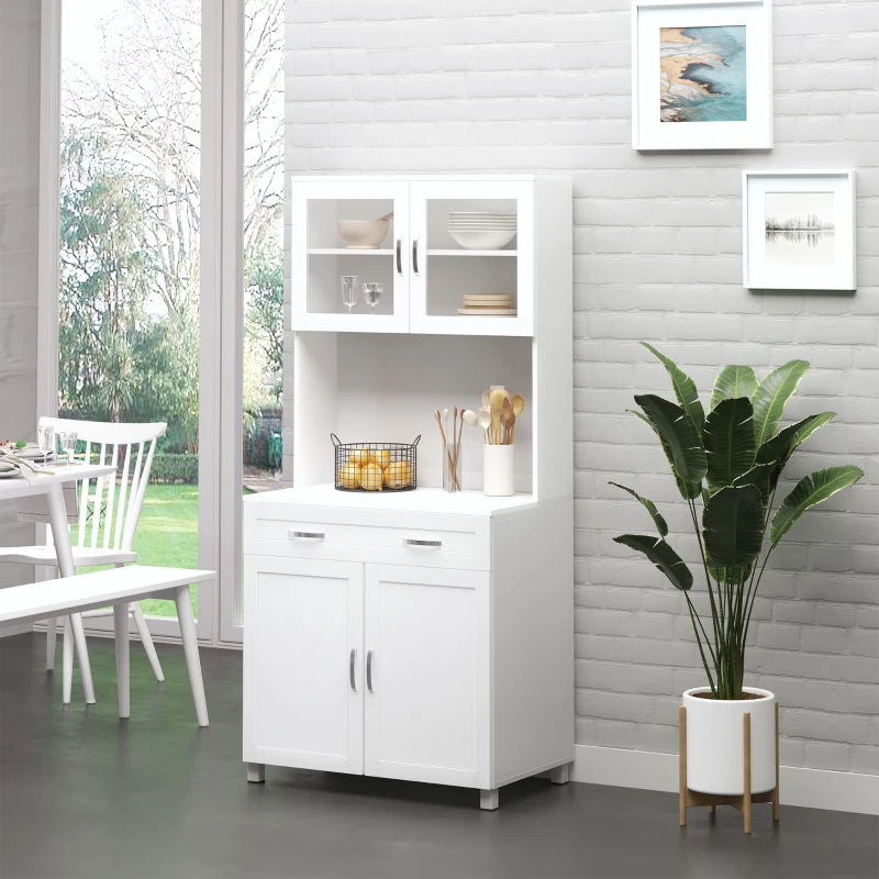 HOMCOM Mueble Aparador auxiliar de Cocina Alacena Armario de Comedor con Estantes Interiores Ajustables y Cajón 80x48x170 cm Blanco