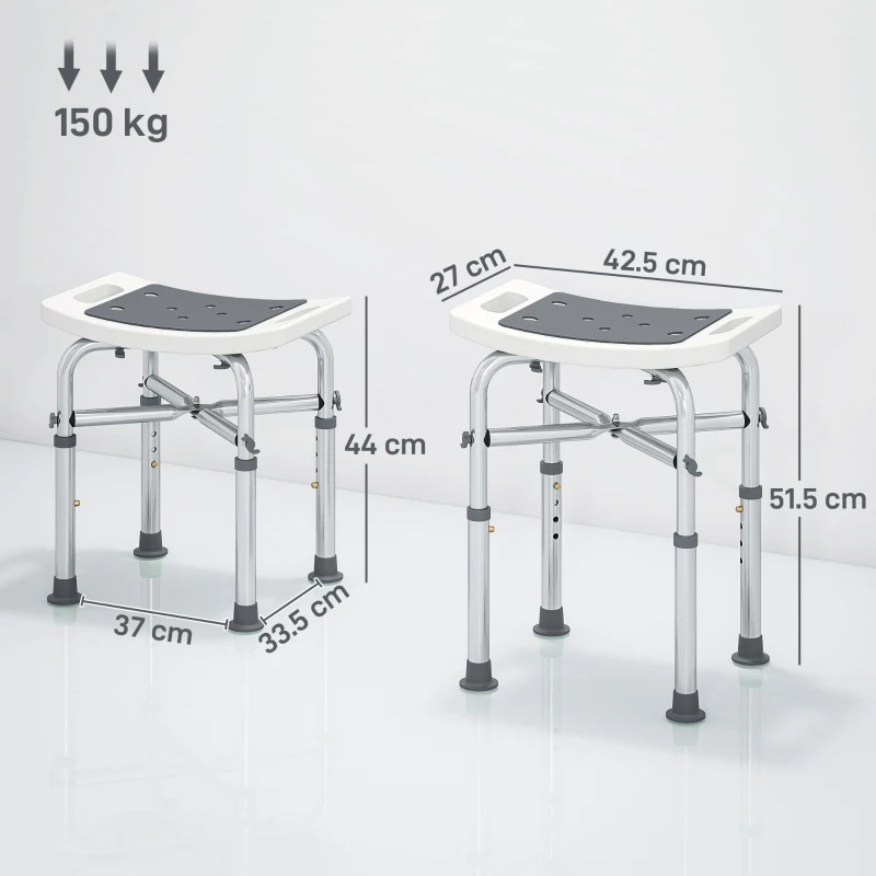 HOMCOM Taburet de duș din aluminiu, cu înălțime reglabilă și picioare antiderapante cu ventuze, gri