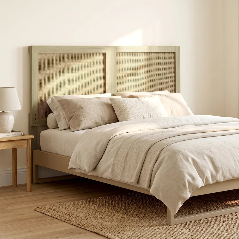 HOMCOM Cabeceira de Madeira com Efeito Rattan, Design Boho, para Quarto, 140 x 4 x 87 cm, Carvalho