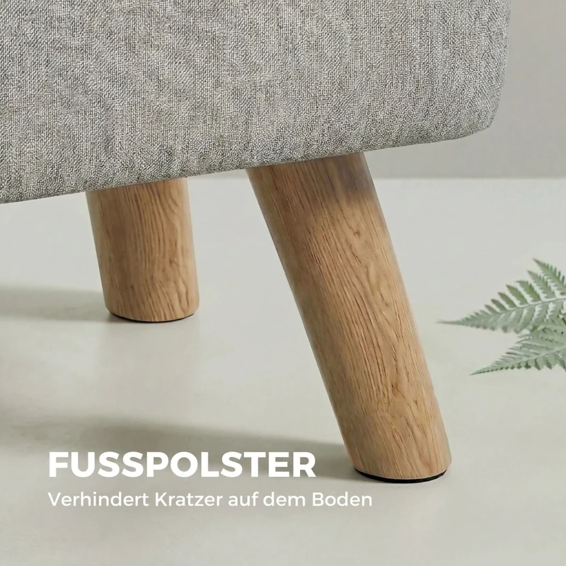 HOMCOM Fußhocker mit Polsterung, Leinenoptik, Holzbeine, bis 110 kg belastbar, Hellbraun