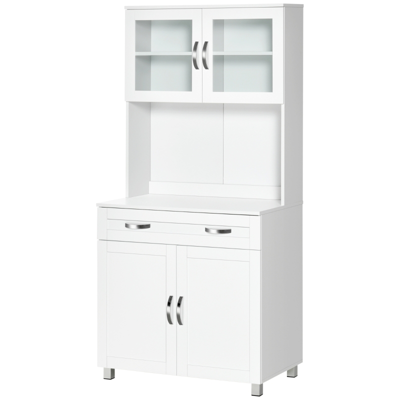 HOMCOM Mueble Aparador auxiliar de Cocina Alacena Armario de Comedor con Estantes Interiores Ajustables y Cajón 80x48x170 cm Blanco