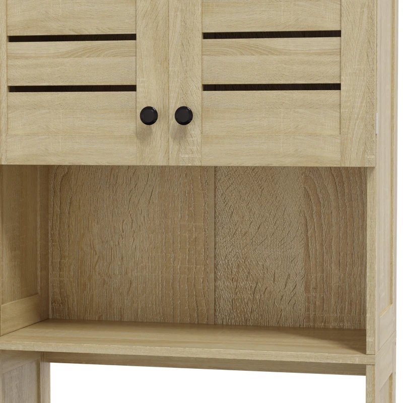 HOMCOM Móvel WC acima da Sanita/Máquina de Lavar com Armário de Duas Portas de Ripas 67x31,5x190 cm Carvalho