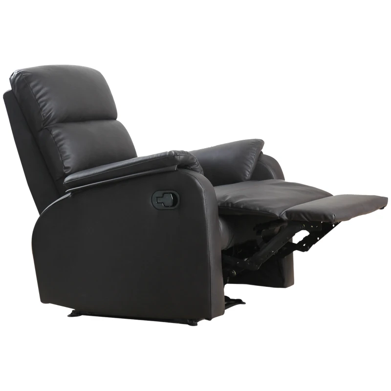 HOMCOM Sillón Relax Reclinable Manual, Sillón Relax Tapizado en PU con Reposapiés Retráctil, Acolchado Grueso, Butaca Reclinable hasta 160º, para Salón, Dormitorio, Marrón, 75x92x99 cm